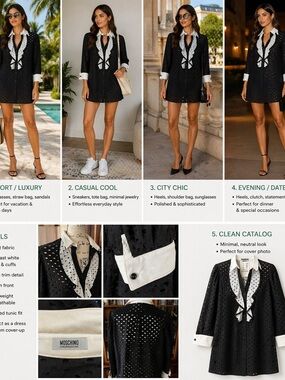 Moscino Tunic Dress Top . Eyelet. Black/ white. Sz Medium. Pre loved